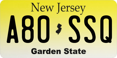 NJ license plate A80SSQ