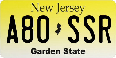 NJ license plate A80SSR