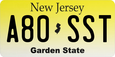 NJ license plate A80SST