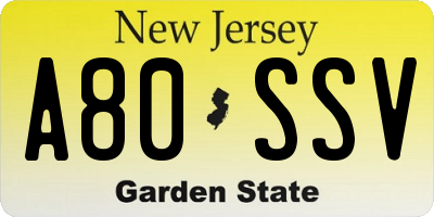 NJ license plate A80SSV