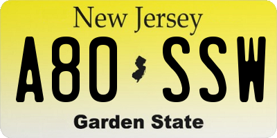 NJ license plate A80SSW