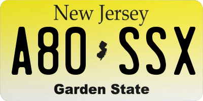 NJ license plate A80SSX