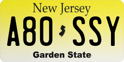 NJ license plate A80SSY