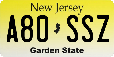 NJ license plate A80SSZ