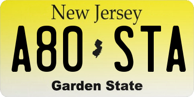 NJ license plate A80STA