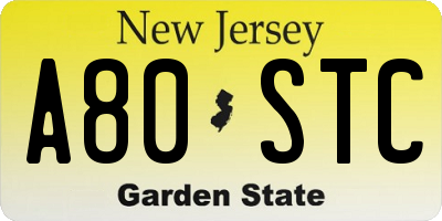 NJ license plate A80STC