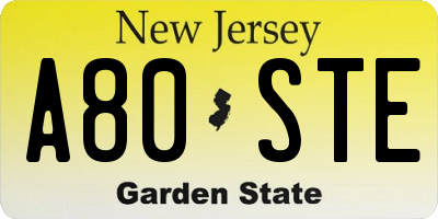 NJ license plate A80STE