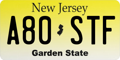 NJ license plate A80STF