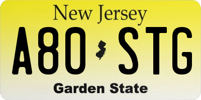 NJ license plate A80STG