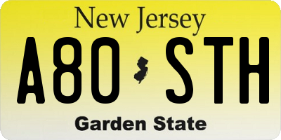 NJ license plate A80STH