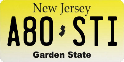 NJ license plate A80STI