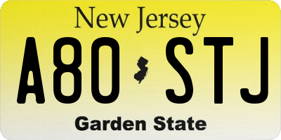 NJ license plate A80STJ