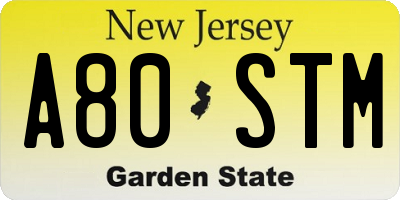 NJ license plate A80STM