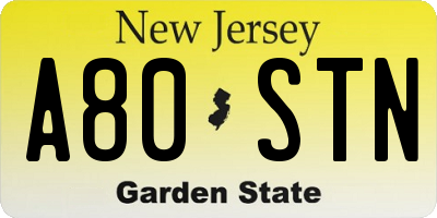 NJ license plate A80STN