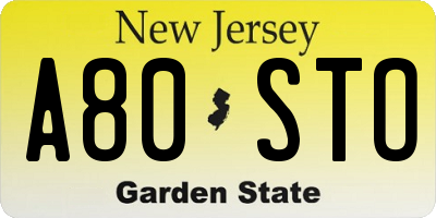 NJ license plate A80STO