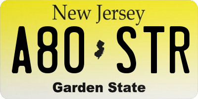 NJ license plate A80STR