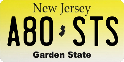 NJ license plate A80STS