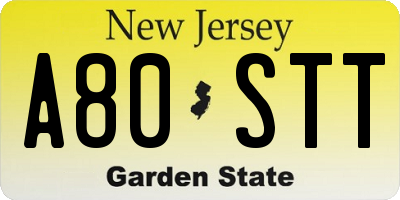 NJ license plate A80STT