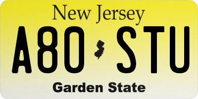 NJ license plate A80STU