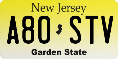 NJ license plate A80STV