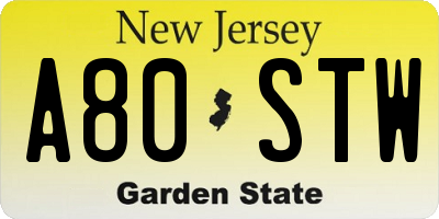 NJ license plate A80STW