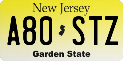 NJ license plate A80STZ
