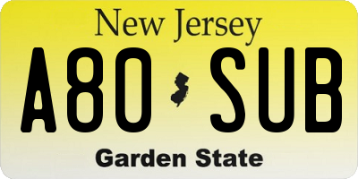 NJ license plate A80SUB