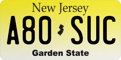 NJ license plate A80SUC