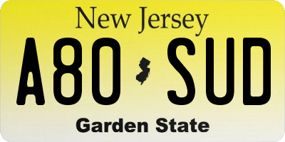 NJ license plate A80SUD