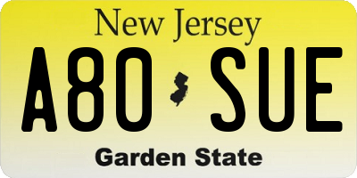 NJ license plate A80SUE