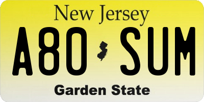 NJ license plate A80SUM