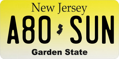 NJ license plate A80SUN