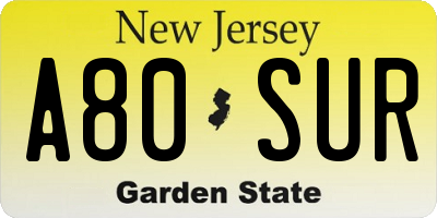 NJ license plate A80SUR