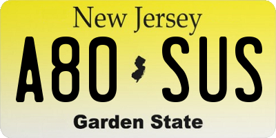 NJ license plate A80SUS