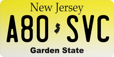 NJ license plate A80SVC