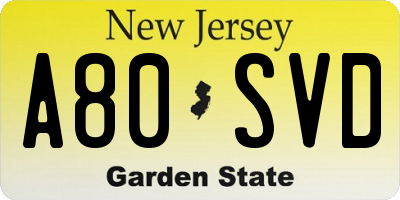 NJ license plate A80SVD