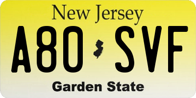 NJ license plate A80SVF