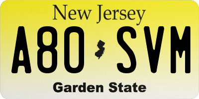 NJ license plate A80SVM