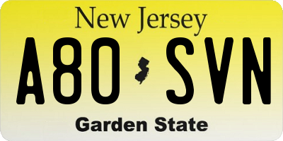 NJ license plate A80SVN