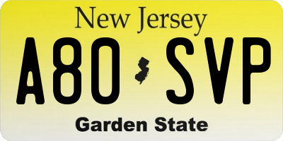 NJ license plate A80SVP