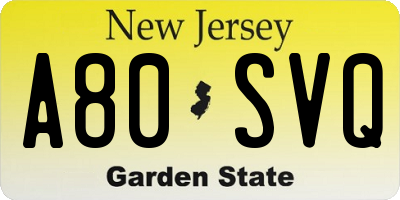 NJ license plate A80SVQ