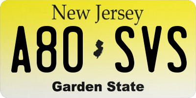 NJ license plate A80SVS