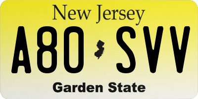 NJ license plate A80SVV