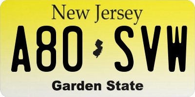 NJ license plate A80SVW