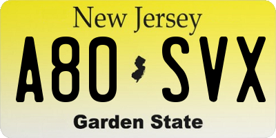NJ license plate A80SVX