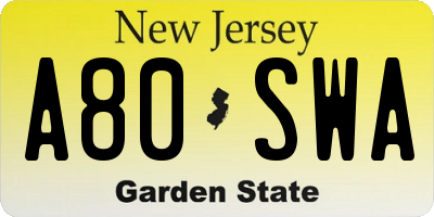 NJ license plate A80SWA