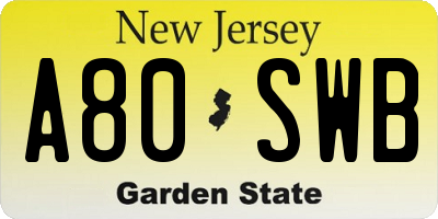 NJ license plate A80SWB