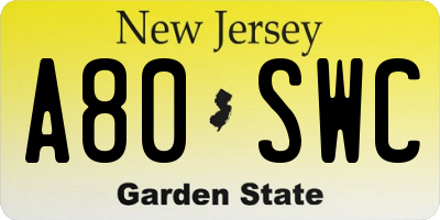 NJ license plate A80SWC