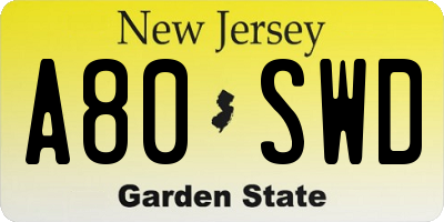 NJ license plate A80SWD
