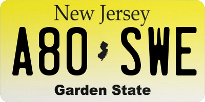 NJ license plate A80SWE